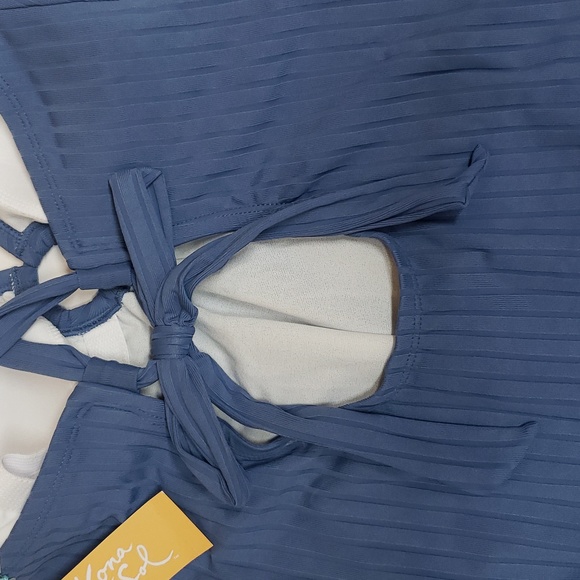 NEW! Wide-Ribbed Ring Detail Medium Coverage One Piece Swimsuit - Kona Sol, Blue - Picture 7 of 9